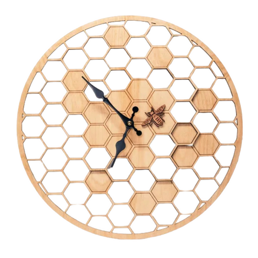 Horloge murale bois nid d'abeille