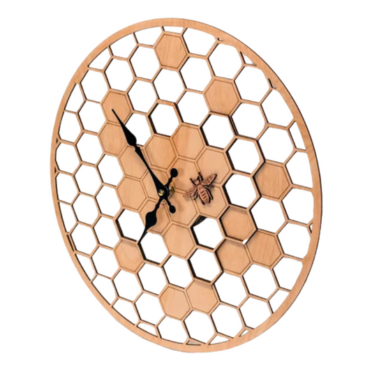 Horloge murale bois nid d'abeille