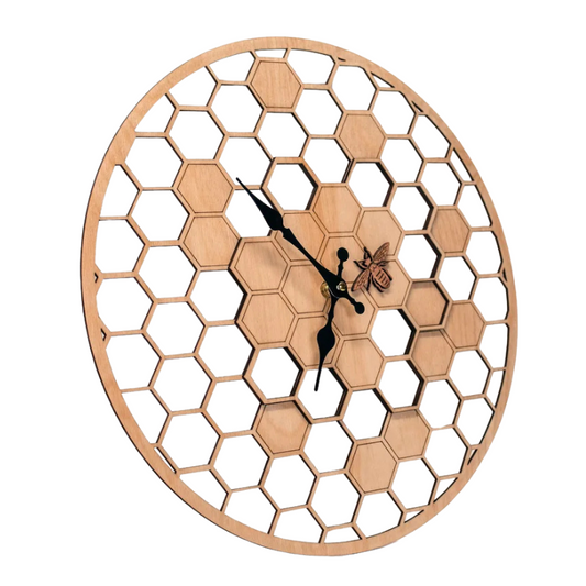 Horloge murale bois nid d'abeille
