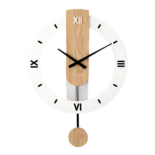 Horloge murale blanche et bois