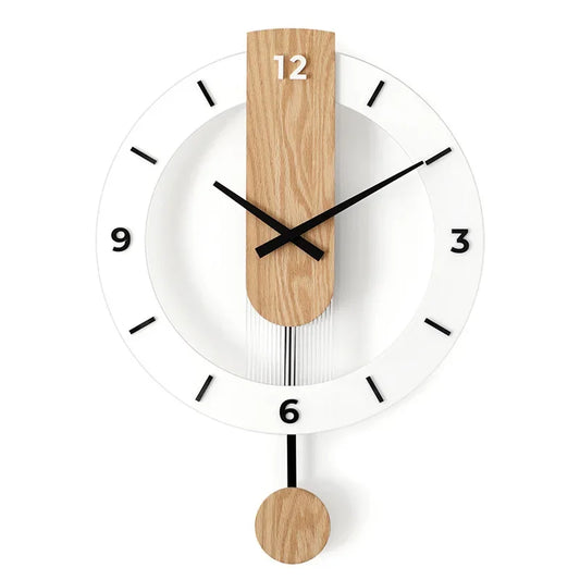 Horloge murale blanche et bois