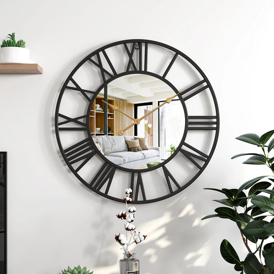 Horloge murale design noir miroir