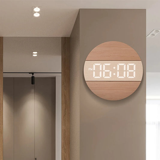 Horloge murale LED effet bois