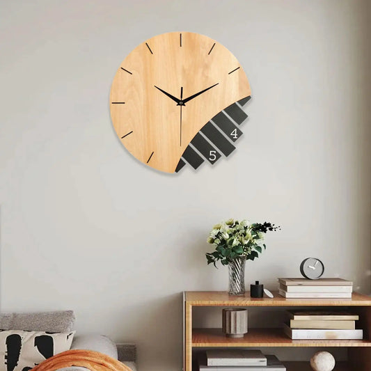 Horloge murale noire et bois