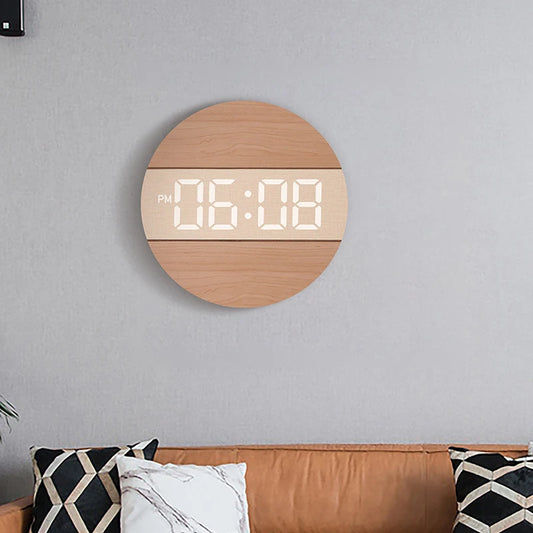Horloge murale LED effet bois