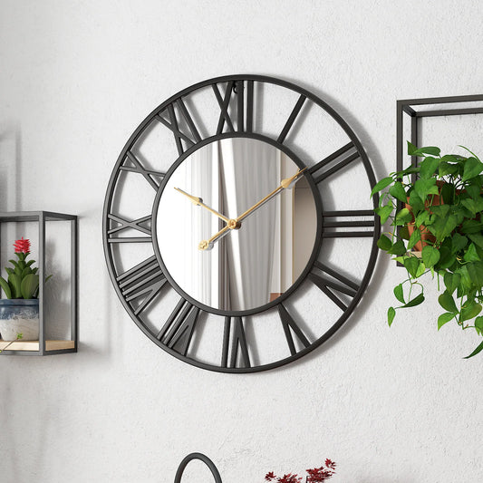 Horloge murale design noir miroir